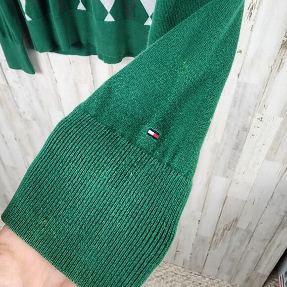 Tommy Hilfiger Argyle V-neck Sweater Green Size XL - Picture 9 of 9
